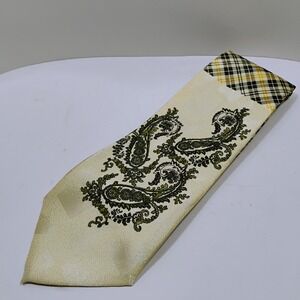 High Noble Men's Neck Tie Yellow Black Checker Paisley 100% Polyester Korea